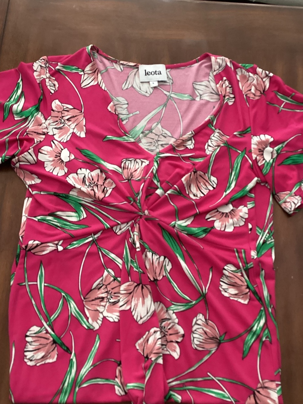 Leota Ladies Pink Floral V-Neck Dress Size L - Picture 1 of 13